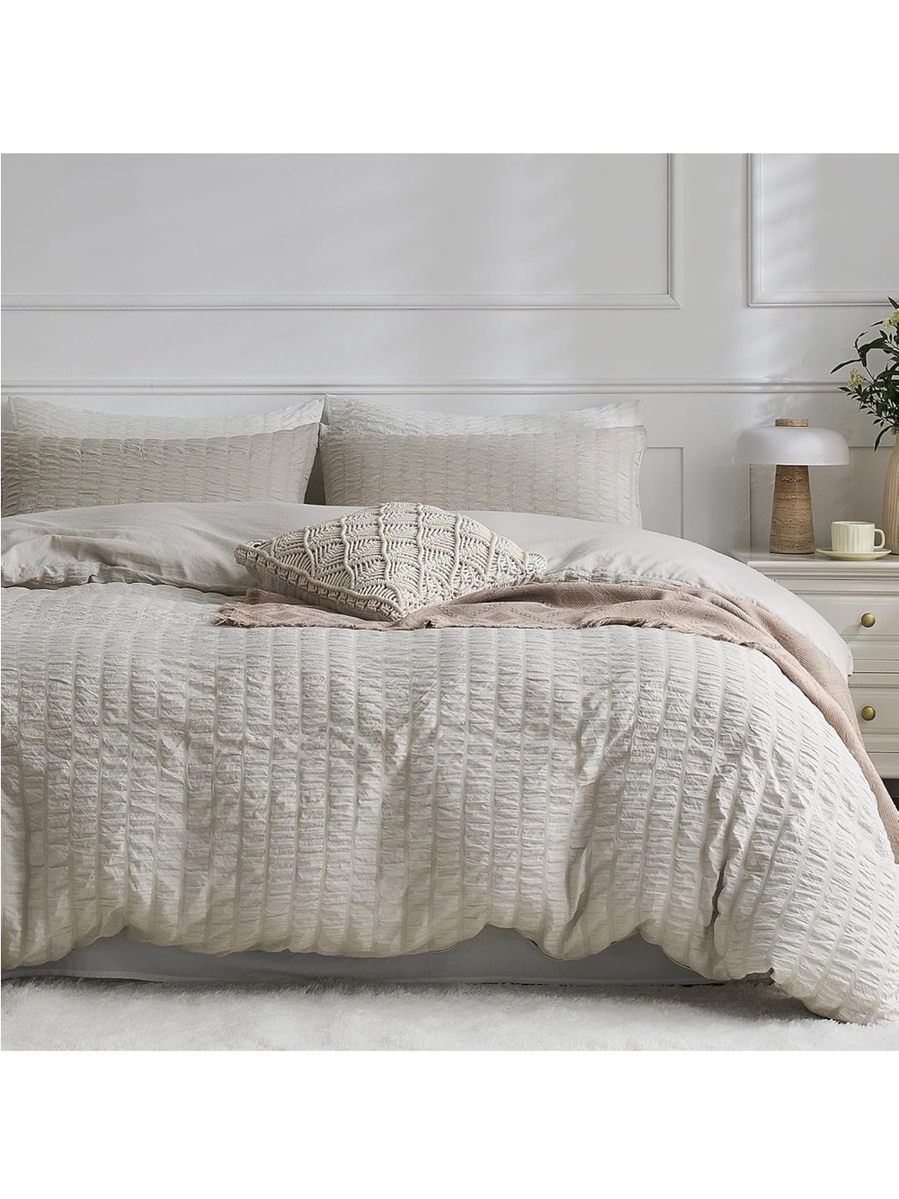 NEW JELLYMONI Oatmeal (Cream) Seersucker Duvet Cover Set